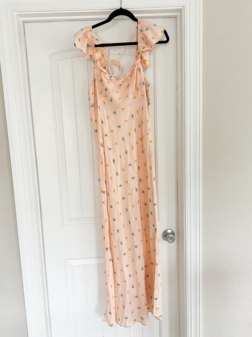 NWT Anthropologie peach flutter sleeve maxi dress flowers floral print